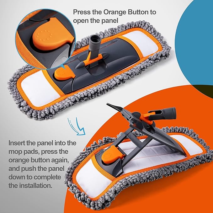 Mops for Floor Cleaning with 3 Different Washable Pads and Extendable 55” Long Handle Multifunction Dust Mop for HardwoodMarbleTile Floor MoppingOrange