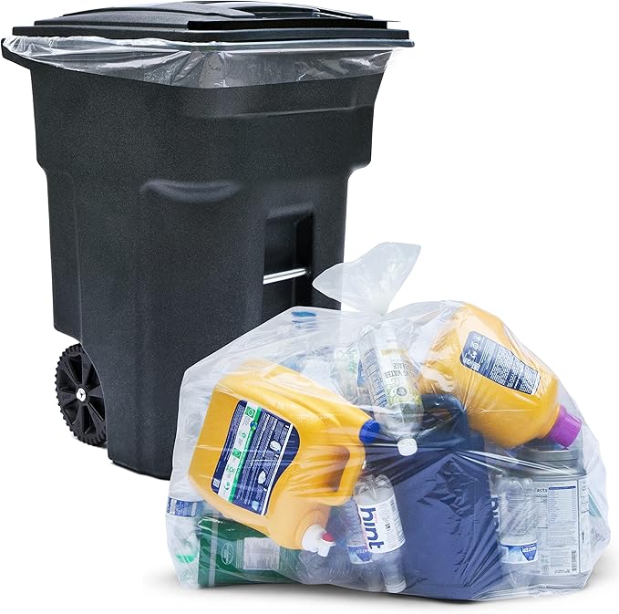 Tasker 95-96 Gallon Trash Bags (Value Pack 50 Bags w/Ties) Extra Large Heavy Duty Clear Plastic Recycling Trash Bags 90 Gallon 95 Gallon 96 Gallon 100 Gallon (Clear)