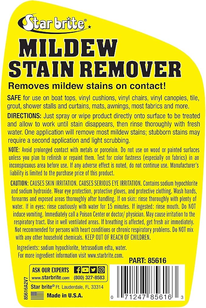 STAR BRITE Rust Stain Remover Spray - Instantly Dissolve Corrosion Stains on Fiberglass Vinyl Fabric &amp Painted Surfaces - Also Removes Sprinkler Stains &amp Mold &amp Mildew Stain Remover + Cl