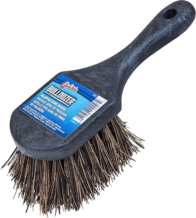 Quickie Rough Surface Gong Brush 8.5 Inch Handle Coarse Palmyra Fibers Perfect for Rough Surfaces Steel Buckets Patios Concrete