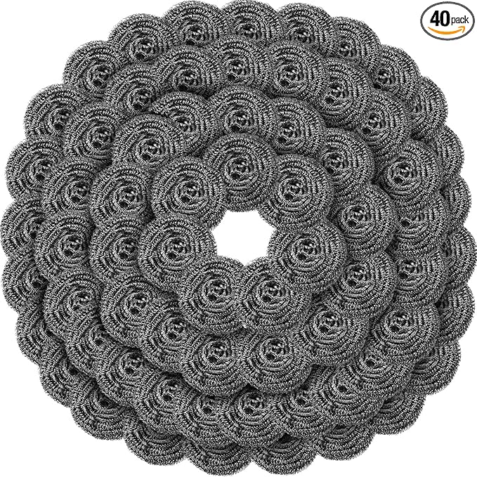 Roshtia 40 Pcs Stainless Steel Scrubber Bulk Large Steel Wool Scrubber 50 Gram Stainless Scourers Sponges Scouring Pads for Cleaning Dishes Stoves Pots Pan Cooker Hoods