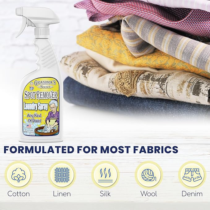 Grandma's Secret Spot Remover Laundry Spray - Chlorine Bleach and Toxin-Free Fabric Stain Remover for Clothes - Removes Oil Paint Blood and Pet Stains - 16 Oz 2 Pack