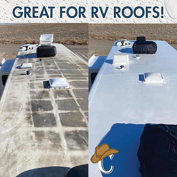 100% Silicone Roof Coating for RVs Campers &amp Flat Roofs - Waterproof Seal for Leaks Cracks &amp Seams - Ponding Water Resistant - 4.75 Gallon Black