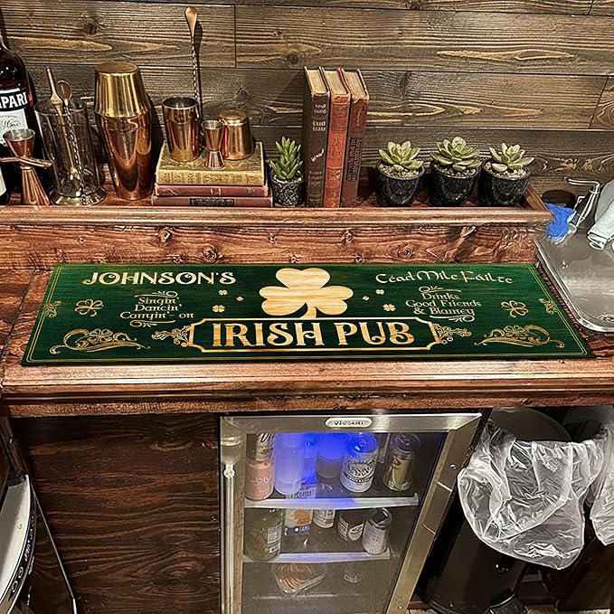 THUYPT Personalized Irish Drying Mat for St Patrick's Day Decor Irish Bar Pub Accessories Spill Mat Countertop Bar Shamrock Dish Drying Mat for Bar Counter Absorbent Coffee Maker (13)