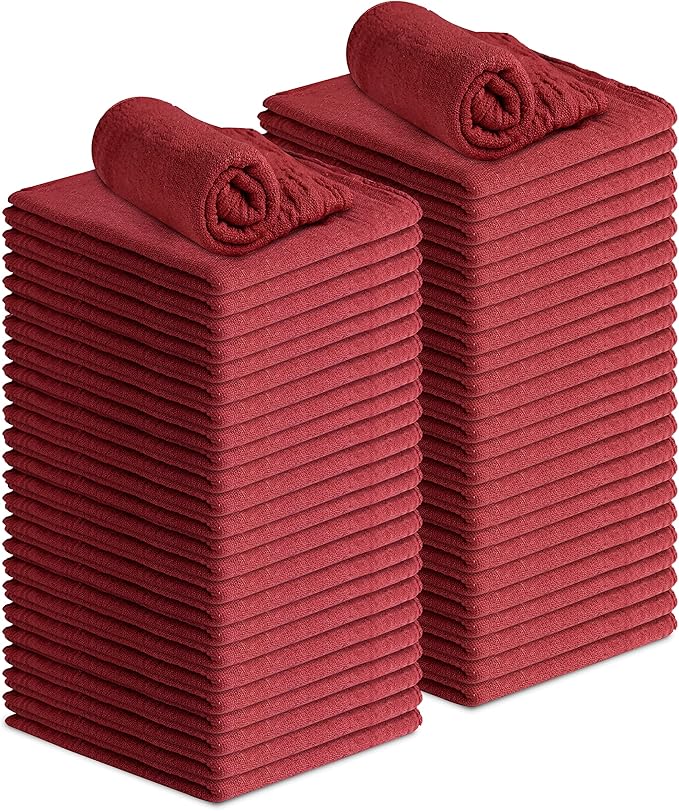 Avalon Towels Cotton Shop Rags – (Pack of 50) Size 12x14 Inches Cleaning Rags – Absorbent Shop Towels and Multipurpose Cleaning Towels for Automobiles Industries Garage and Homes (Red)