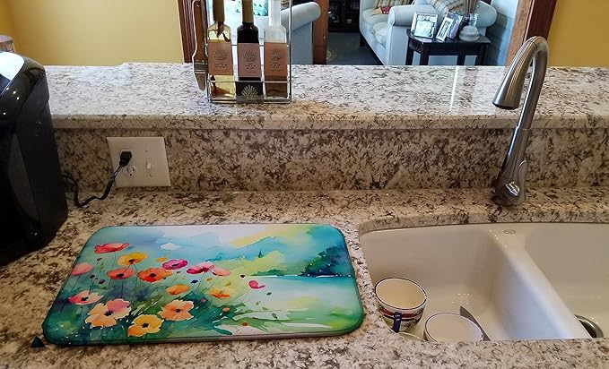 Caroline's Treasures DAC1547DDM Anemones in Watercolor Dish Drying Mat Absorbent Dish Drying Mat Pad for Kitchen Counter Dish Drainer Mat for Countertop 14 x 21 Multicolor