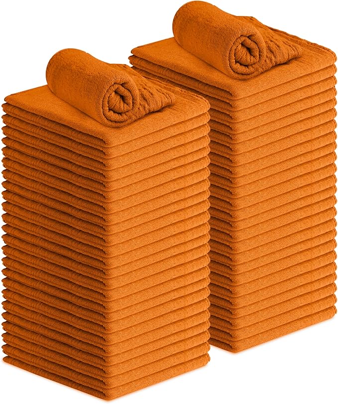 Avalon Towels Cotton Shop Rags – (Pack of 50) Size 12x14 Inches Cleaning Rags – Absorbent Shop Towels and Multipurpose Cleaning Towels for Automobiles Industries Garage and Homes (Orange)