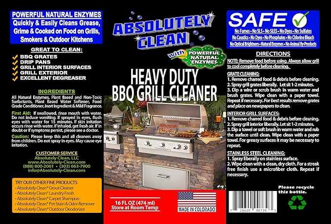 Absolutely Clean IT JUST WORKS GREAT as Grill Cleaner Spray! - Professional Strength Natural Enzyme Formula - Fast Acting Fume Free - USA Made (32oz Spray Bottle)