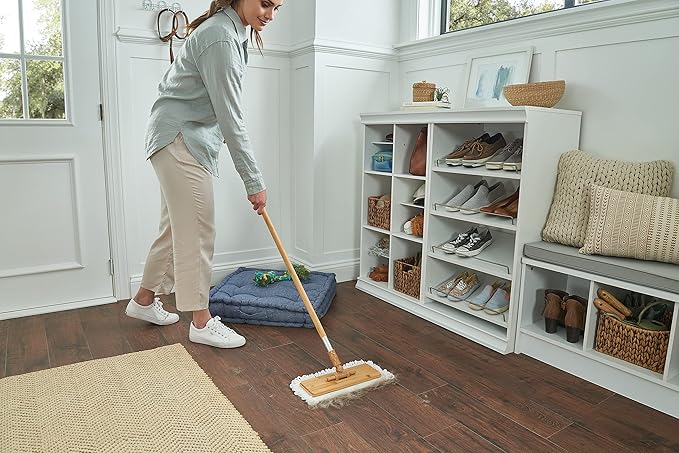 Harper Live.Love.Clean. Bamboo 2-in-1 Smooth Surface Wet/Dry Dust Mop with (2) Washable Pads for Cleaning Dust Pet Hair &amp Fine Dry Dirt
