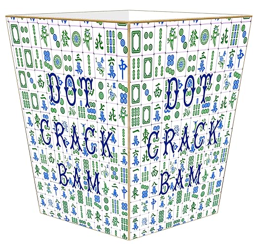 Marye-Kelley WB6663 Dot Crack bam Mahjong Waste Basket Blue and Green