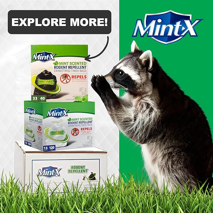 Mint-X Rodent Repellent Trash Bags 1.3 Mil Flat Seal 47 Height x 43 Length Clear (Pack of 100) (MX4347XHC)