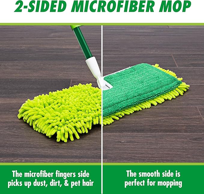 Libman 18 2-Sided Microfiber Dust Mop Double Sided Dry Wet Mops for Floor Cleaning Hardwood Laminate Tile Cleaner 360 Degree Swivel Head 49” Long Handle