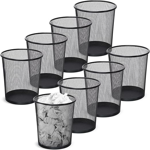 Amyhill 8 Pieces Mesh Trash Can Round Mesh Waste Basket Mesh Garbage Bin 3 Gallon 4 Gallon 6 Gallon Open Top Lightweight Bathroom Wastebasket for Office Home (Black Small)