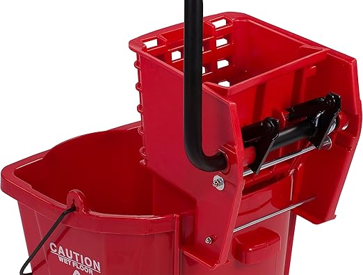 Carlisle FoodService Products 26-Quart Commercial Mop Bucket with Side-Press Wringer Precision-Molded Polypropylene Durable Wringer Bucket with Non-Marking Casters 18.5 x 16.5 x 23 Inches Red