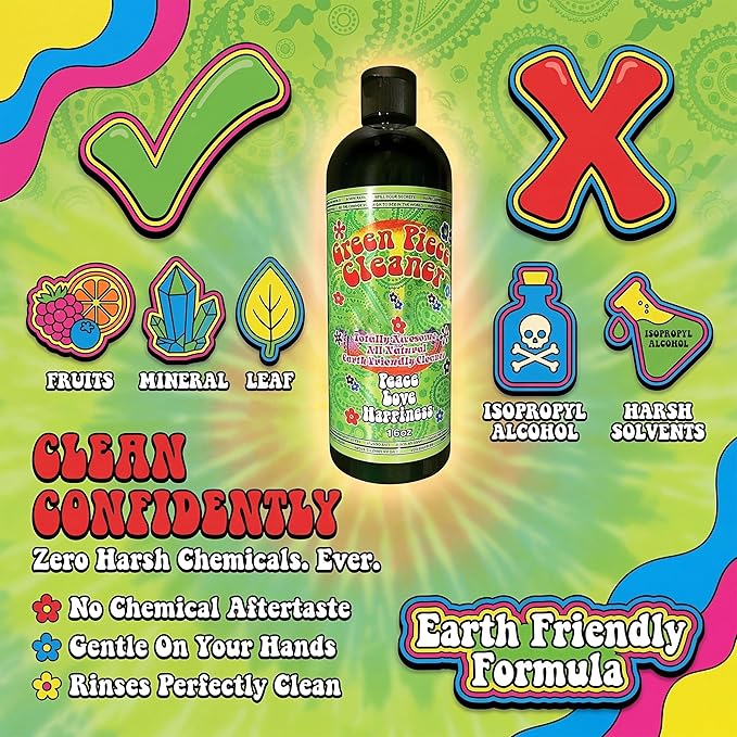 Green Piece® Glass Cleaner 2 Bottles (Made in USA) - All Natural Earth Friendly Multi-purpose Cleaner for Metal Ceramic Water Pipe 16 oz