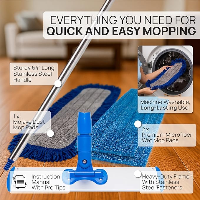 Microfiber Wholesale 24 Microfiber Mop System - Clean &amp Dust Hardwood Laminate &amp Tile Floors Reusable Mop Heads Adjustable Handle Washable Micro Fiber Wet &amp Dry Pads Industrial &amp