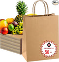 57 Lb Large Kraft Paper Grocery Bags with Handles - 50 Count 12 x 17 x 7 - Durable Reusable &amp Eco-Friendly Shopping Bags Brown Kraft Take-Out Bags for Retail To-Go Any Occasion (50 With Handl