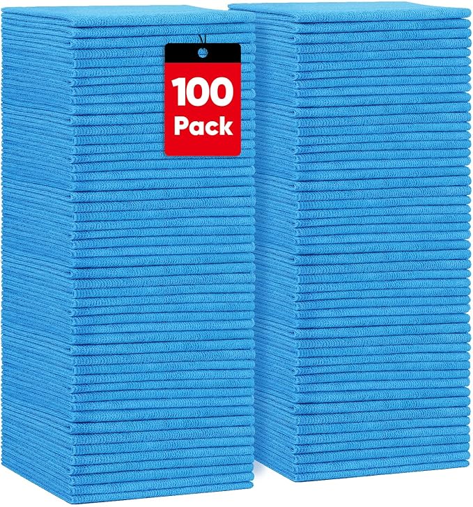 HOMEXCEL Blue Microfiber Cleaning Cloths 100 Pack Reusable Cleaning Rags Shop Towels - Bulk Multipurpose Microfiber Towels Lint Free Cleaning Towels for Car House &amp Kitchen 11.5 x 11.5 inch