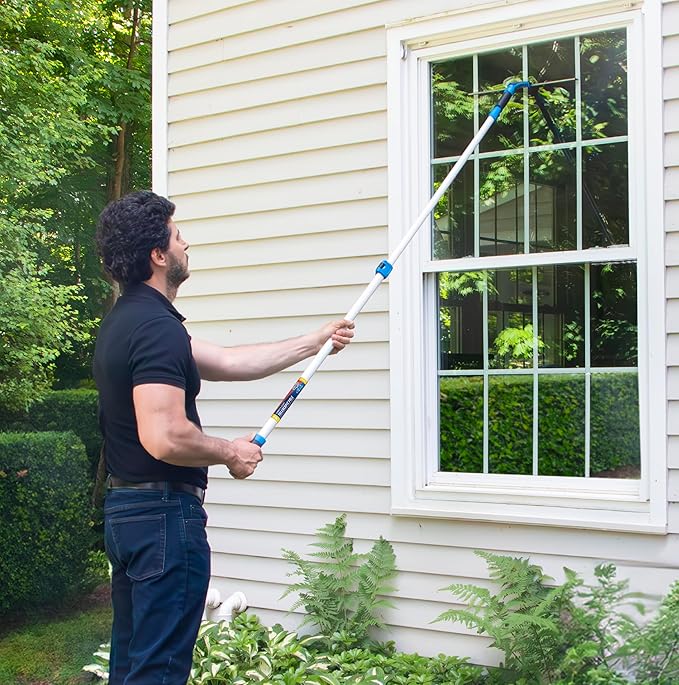 Unger Professional Connect and Clean 18” Grip Swivel Window Glass Squeegee and 8’ Pole 180-Degree Pivoting Handle with Lock Cleaning Supplies for Streak-Free Results