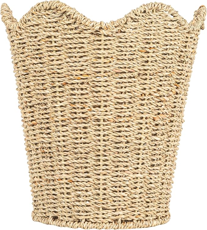 Household Essentials Woven Wastebin with Scalloped Edge Natural