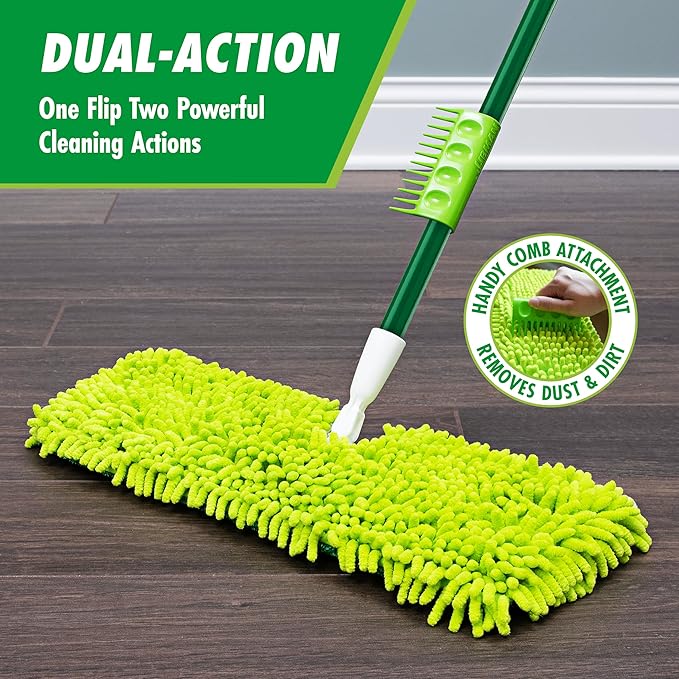 Libman 18 2-Sided Microfiber Dust Mop Double Sided Dry Wet Mops for Floor Cleaning Hardwood Laminate Tile Cleaner 360 Degree Swivel Head 49” Long Handle