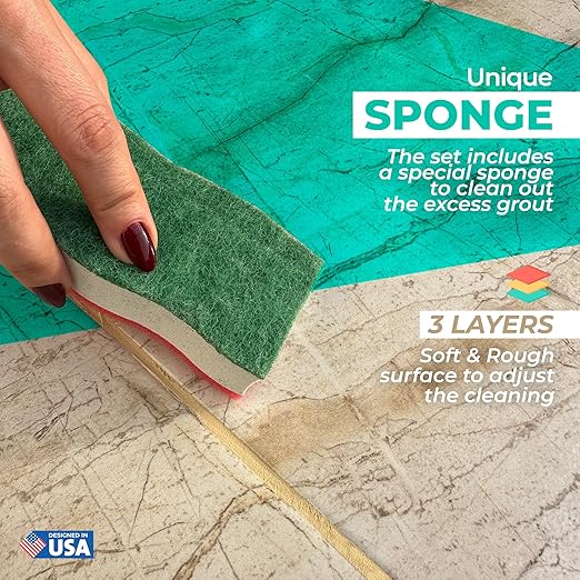 Pentausa Premixed Acrylic Sanded Tile Grout Repair Kit - Ready to Use Grout Renew Filler for Bathroom Shower &amp Kitchen Tile with Grout Removal Tool Applicator &amp Sponge (8.8 Oz - 250gr) (Be