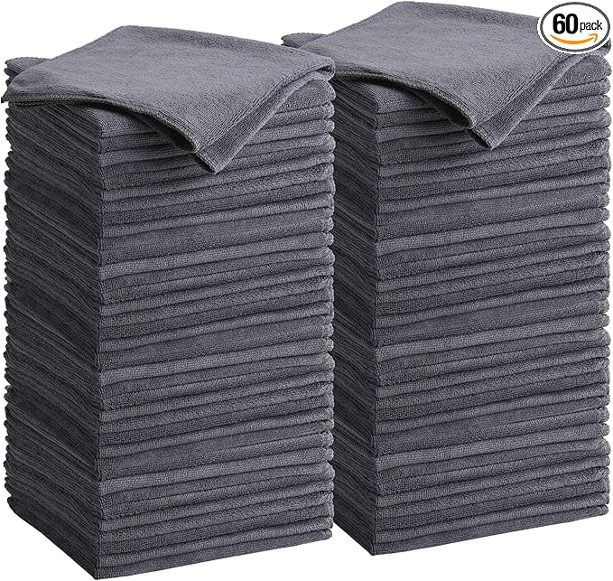 Nuenen Microfiber Cleaning Cloths for Cars 16 x 16 Inch Ultra Absorbent Car Towels Drying Reusable Cleaning Supplies House Kitchen Window Microfiber Towel (Gray60 Pcs)