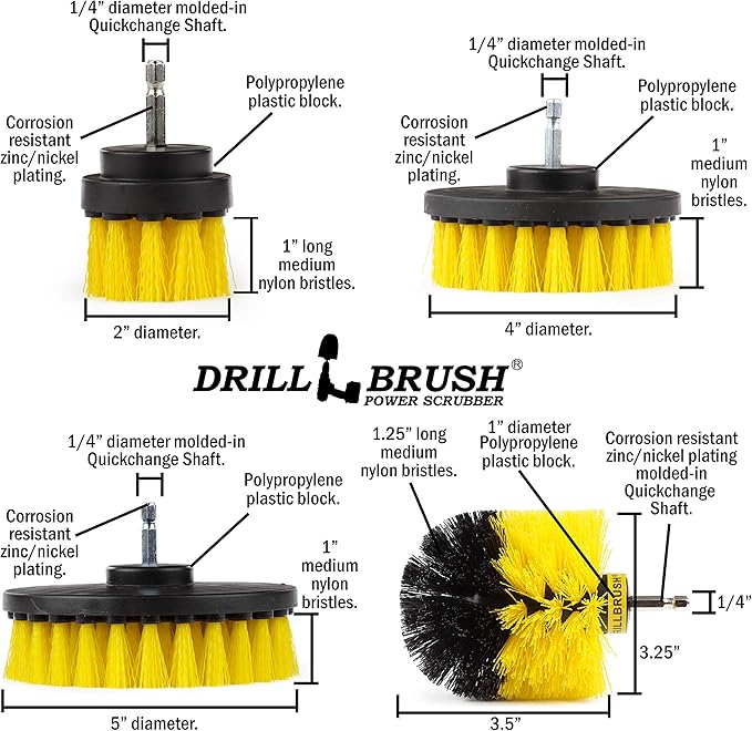 Drill Brush Power Scrubber Attachment Set for Bathroom Toilet Tile Floor Shower Bath Tub - Rotary Shower Cleaner Brush for Cordless Drill – Spin Cleaning Bathroom Accessories Set by Drillbrush