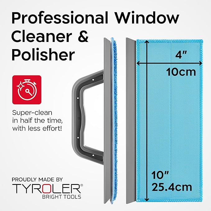 Tyroler Silicone Shower Squeegee for Glass Doors - 10 | 2 Microfiber Scrub &amp Polish Cloths | Multi-Surface Wiper | Perfect Window Squeegee for Home | Squeegee for Shower Glass | Shower Door Squee