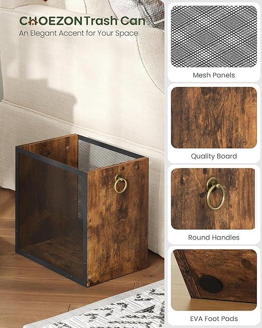 Trash Can 4.5 Gallon Rectangular Garbage Container Waste Basket Trash Bin for Bedroom Office Bathroom Kitchen Waste Rustic Brown and Black TCW33BF