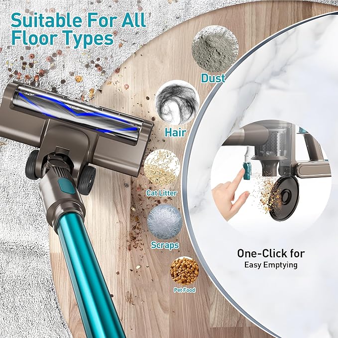 Cordless Stick Vacuum 38KPa 400W for Home Pet Hair Car Hardwood Floor