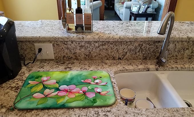 Caroline's Treasures DAC1714DDM Virginia American Dogwood in Watercolor Dish Drying Mat Absorbent Dish Drying Mat Pad for Kitchen Counter Dish Drainer Mat for Countertop 14 x 21 Multicolor