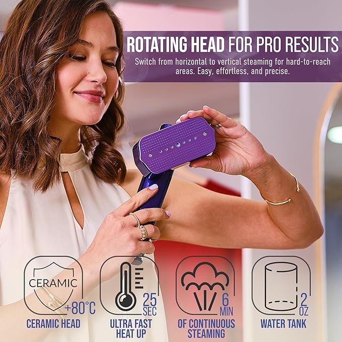 Mini Steam Iron &amp Travel Garment Steamer – 1200W Portable Wrinkle Remover Handheld Clothes Steamer 20s Fast Heating 4 Modes Compact Folding Design Fabric Steamer for Home &amp Travel–Purple