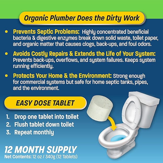 Septic Tank Cleaner Treatment Bacteria x Natural Enzyme Flushable Bio Tabs Rid Sewage Waste &amp Clean Field System 1 Year of Tablets