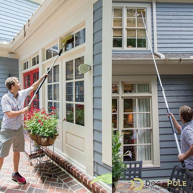 DOCA Telescoping Pole Attachment - Extension Pole for Cleaning Feather Duster Window Washing Kit Paint Roller Window Squeegee - High Reach Extendable Kit for Indoor &amp Outdoor - Squeegee Dual P