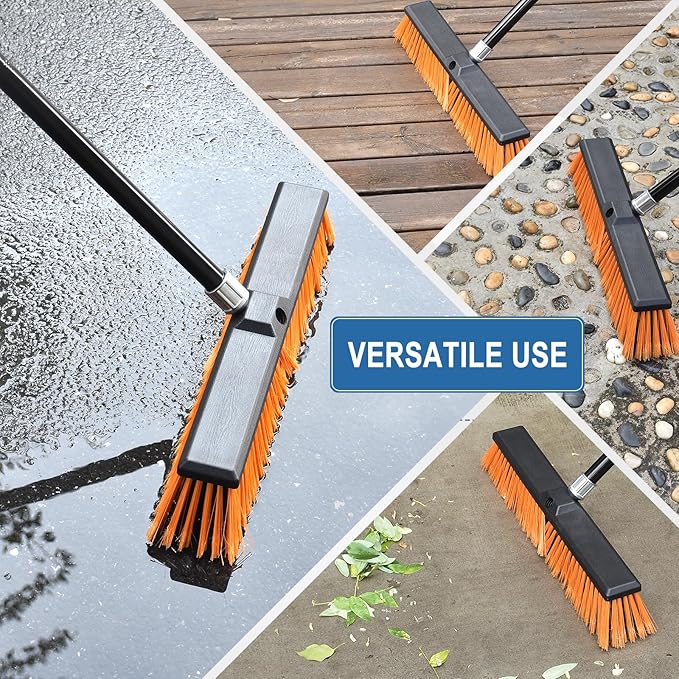 PBHEPJ 24 Inchs Push Broom Outdoor Heavy Duty Shop Broom with 60 Long Handle for Cleaning Outdoor or Indoor Tile Garage Shop Deck Concrete Wood Stone Patio Floor