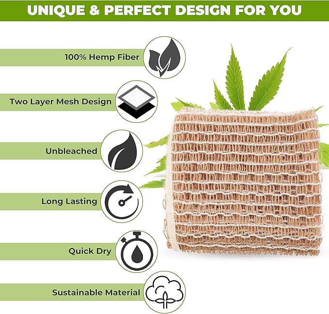 rE: REKURATOR Hemp Scrubber – 100% Hemp Fiber Loosely Woven Two-Layer Mesh Non-Scratch Plastic-Free Unbleached Multi-Purpose for Dishes Produce &amp Bathing (3-Pack)