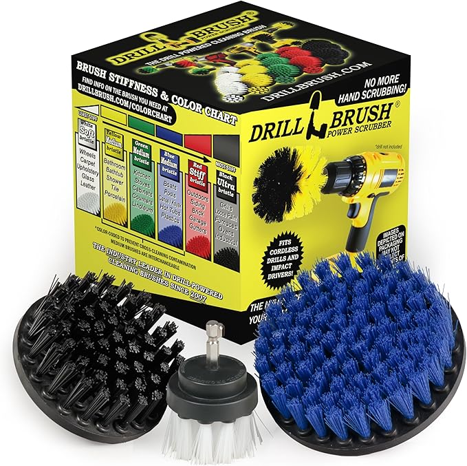 Heavy Duty Drill Brush Attachments for Cleaning Upholstery Carpet Automotive Interior Leather Metal Bathroom Tile Grout Concrete Gravestone Headstone - Soft Drill Brush for Car Detailing