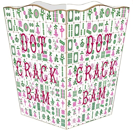 Marye-Kelley Dot Crack bam Mahjong Pink and Green Wastepaper Basket Wood Scalloped Top Waste Basket for Kitchen Bathroom Bedroom Living Room Handmade Made in the USA