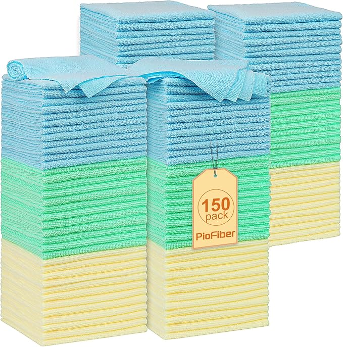 Shop Towels – 150 Pack Edgeless Microfiber Cleaning Cloths Reusable Lint-Free Towels for Garage Car Detailing Kitchen &amp Glass – Ultra Absorbent Quick Dry Rags 12x12