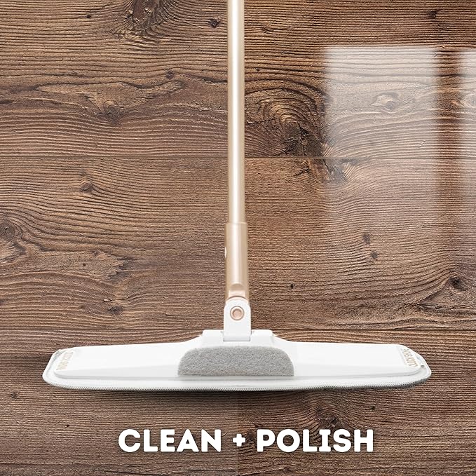 Quick Shine Ultimate Gold Clean + Polish Mop Kit | All-in-One 11 Pc Kit w/Interchangeable Attachments | Cleaner &amp Polish Included | No Batteries Needed | All Floors Pro Cleaning System | 2-in-1 Mo