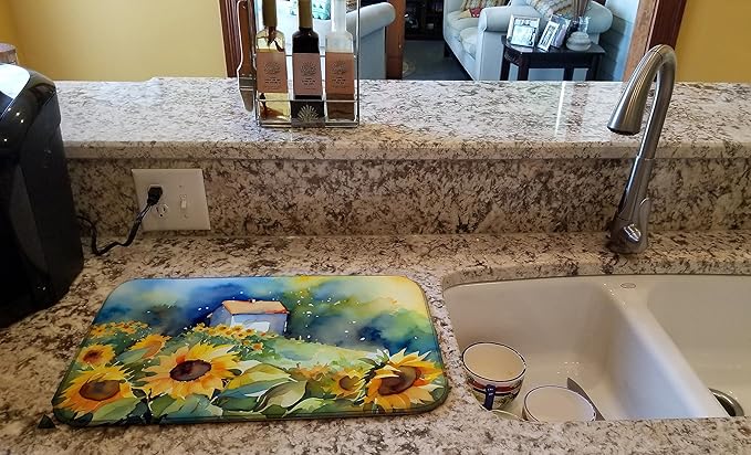 Caroline's Treasures DAC1616DDM Sunflowers in Watercolor Dish Drying Mat Absorbent Dish Drying Mat Pad for Kitchen Counter Dish Drainer Mat for Countertop 14 x 21 Multicolor