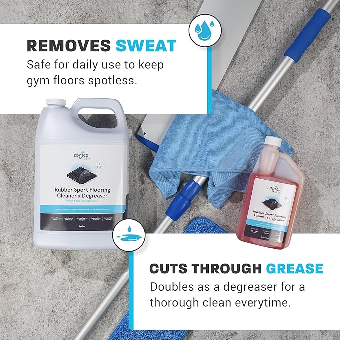 Zogics Rubber Flooring Cleaner and Degreaser – Cleaner Concentrate and Heavy Duty Degreaser for Rubber Floors and Mats Biodegradable and Non Toxic Cleaner (4 Gallons/Case)
