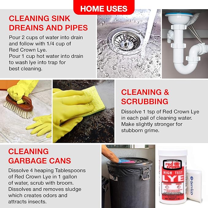 The Boyer Corporation Lye for Soap Making Sodium Hydroxide Pure High Test Lye Caustic Soda Drain Cleaner and Clog Remover 3 Pack with Tissue Pack