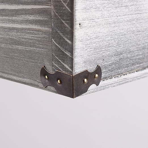 VERGOODR Gray Farmhouse Style Torched Wood Square Waste Bin with Decorative Metal Brackets Trash Can for BedroomLiving Room Bathroom &amp Office