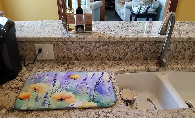 Caroline's Treasures DAC1581DDM Lavender in Watercolor Dish Drying Mat Absorbent Dish Drying Mat Pad for Kitchen Counter Dish Drainer Mat for Countertop 14 x 21 Multicolor
