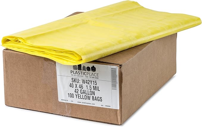 Plasticplace 40-45 Gallon Trash Bags │ 1.5 Mil │ Yellow Garbage Can Liners │ 40 x 46 (100 Count) (W42Y15)