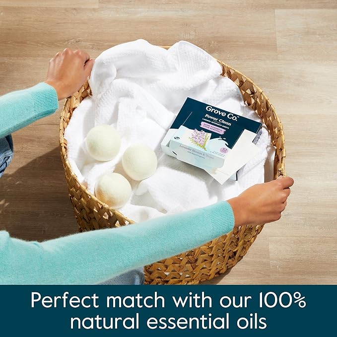 Grove Co. Laundry Detergent Sheets and Laundry Balls Bundle Dissolving Washer Sheets (2 Pack - 64 Loads) Uncented Free &amp Clear 100% Wool Dryer Balls (2 Pack - 6 Balls) Unscented