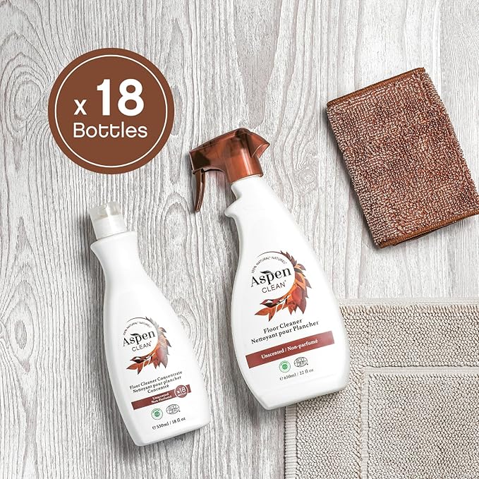 AspenClean Natural Floor Cleaner Concentrate | Makes 18 Bottles | EWG Verified | Safe for Tile Wood &amp Laminate | 18 fl oz