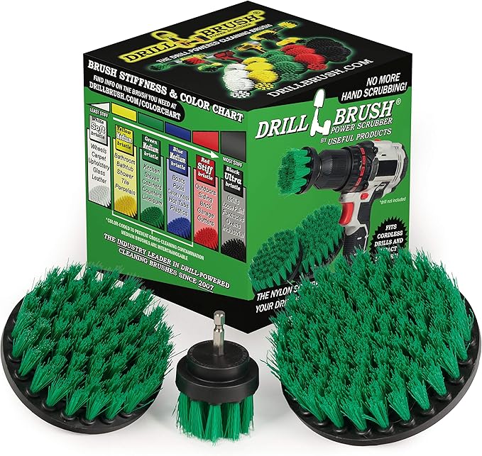 Kitchen Cleaning Supplies Set - Tile Electric Spin Scrubber - Stainless Steel Cleaner for Stove Sink and Oven - Household Cleaning Tools - Green Medium Stiffness Nylon Brush - Cast Iron Scrubber